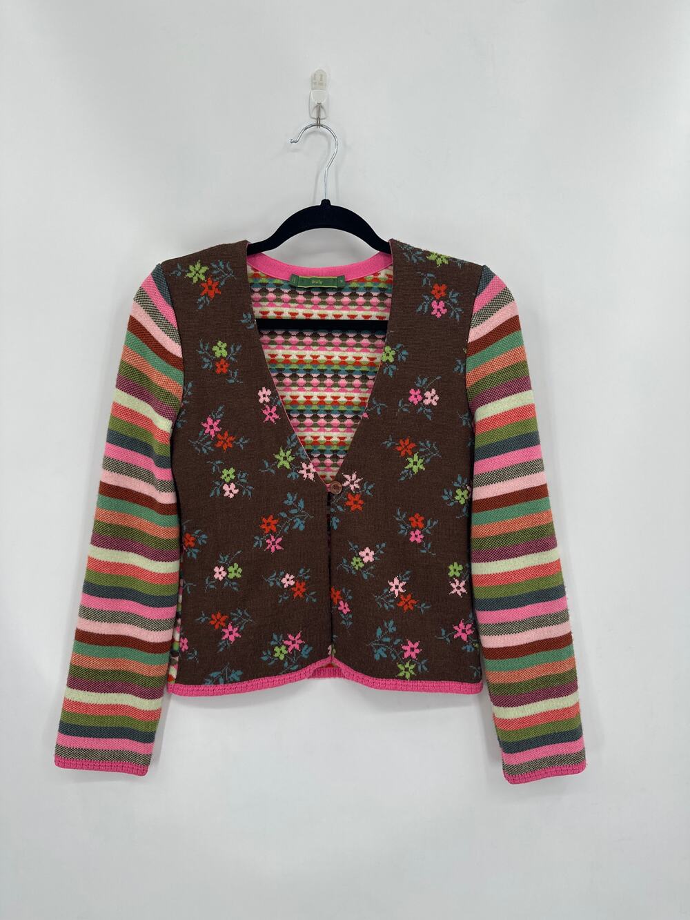 Y2K Oilily Cardigan Sweater Indie Bogo Style Stripes & Floral Size Medium